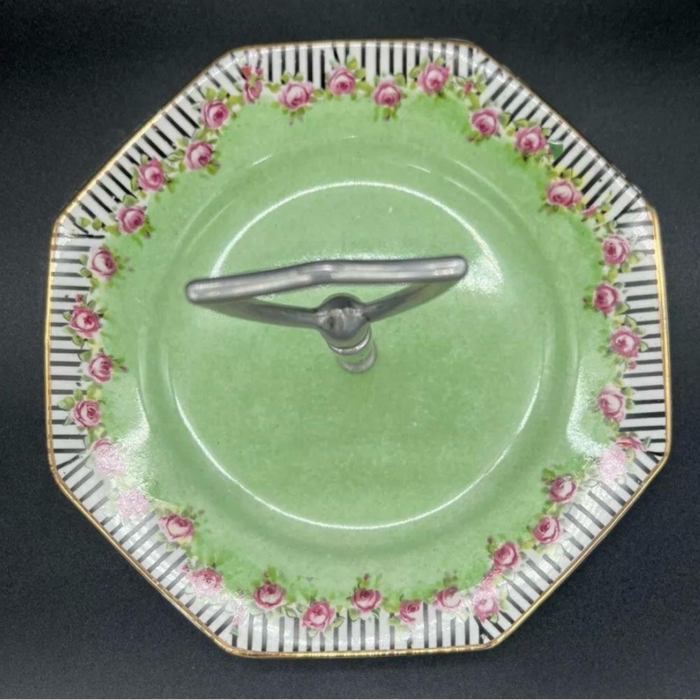 Winton Grimwades Lemon Server Candy Dessert Tidbit Plate Tray Roses Stripes Mint - Picture 3 of 9